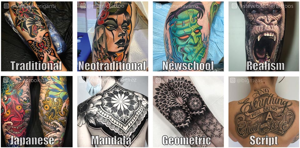 Picture_04 different tattoo styles by many tattoo artists