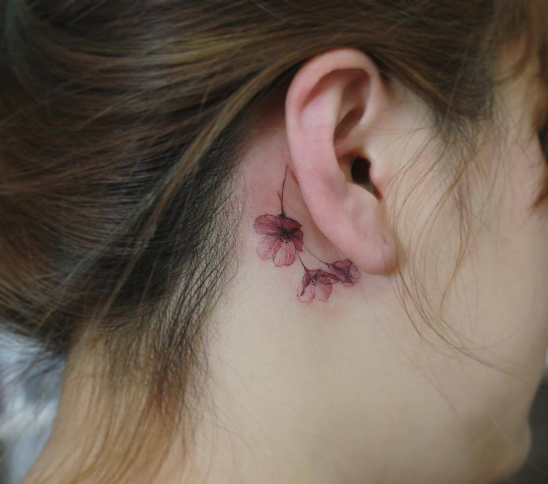 Ear flower tattoo behind the ear flower tattoo