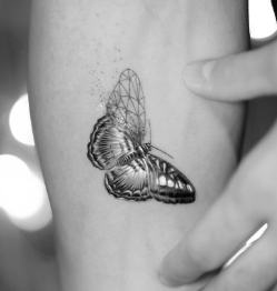 Butterfly tattoo Butterfly tattoo that turns into geometric fine lines