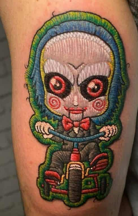 Embroidery designs of The Jigsaw Killer Embroidery designs of The Jigsaw Killer on a tricycle