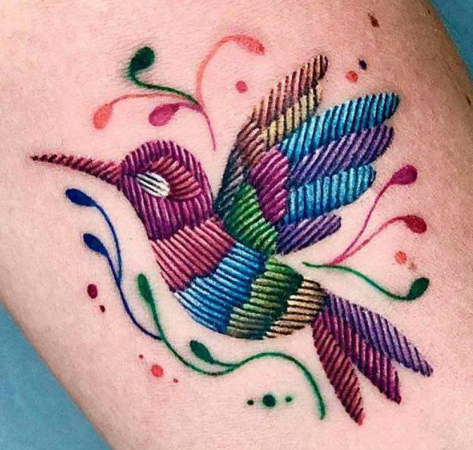 Embroidery tattoo of a hummingbird Embroidery tattoo of a hummingbird