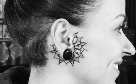 geometric shapes tattoo tattoo behind the ear with geometric shapes