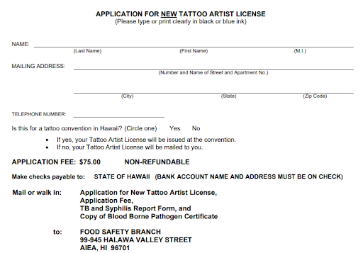 Hawaii Tattoo Artist License Application tattoo artist license application