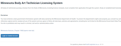Minnesota application login portal for body art technicians