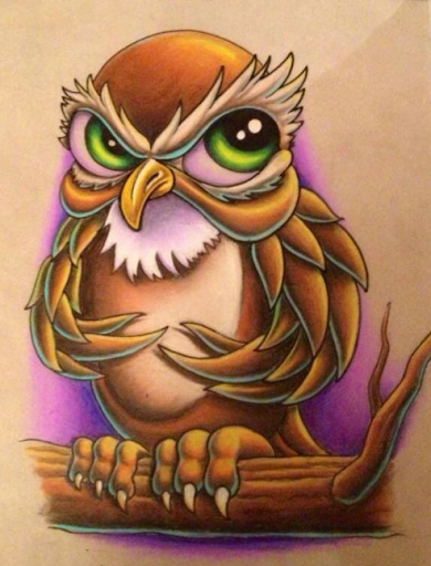 new school flash tattoo design owl