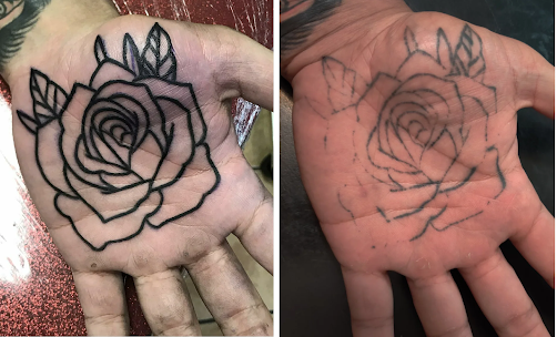 palm rose design tattoo palm tattooed with rose design
