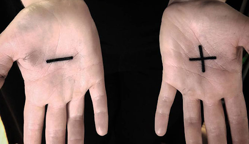 plus and minus plus and minus palm tattoo