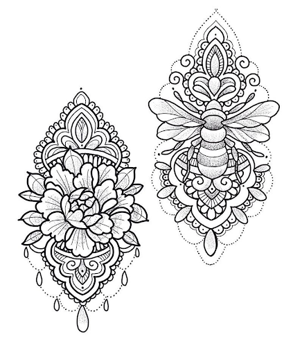 rose and bee tattoos by Caroline Derwent