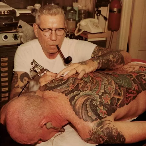 Sailor Jerry working in a tattoo shop Sailor Jerry working in a tattoo shop
