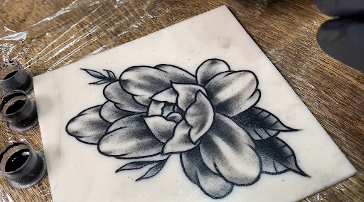 Shading a Flower tattoo synthetic skin