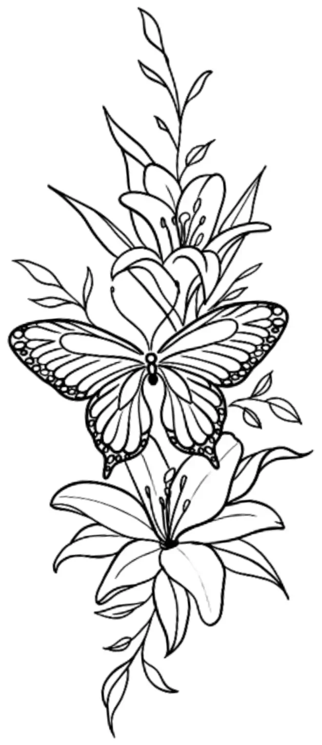 Flower and Butterfly Tattoo Stencil (2)