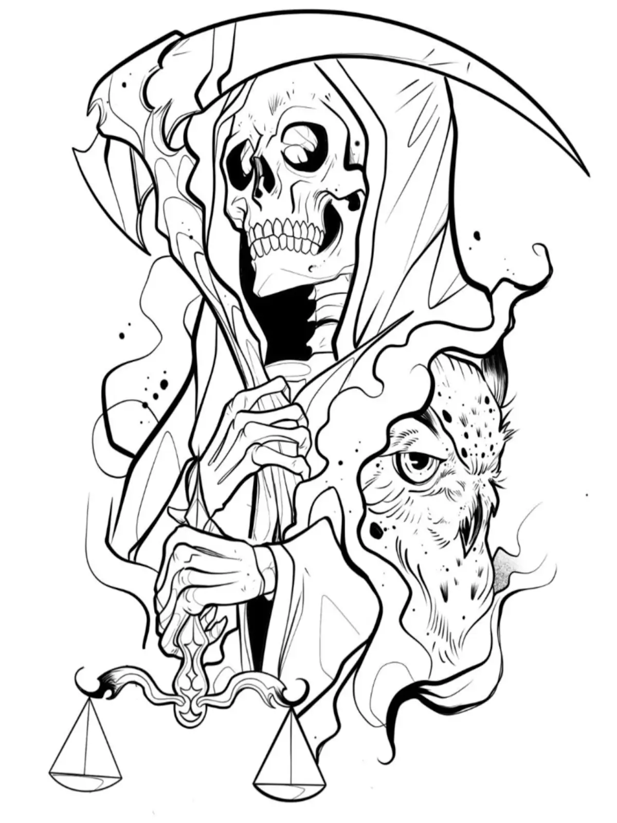 Owl Skull Tattoo Stencil