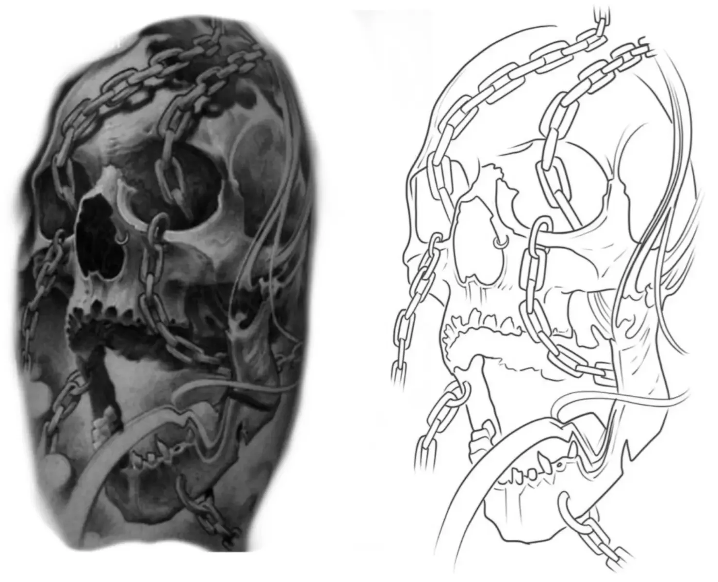 Realistic Skull Tattoo Stencil