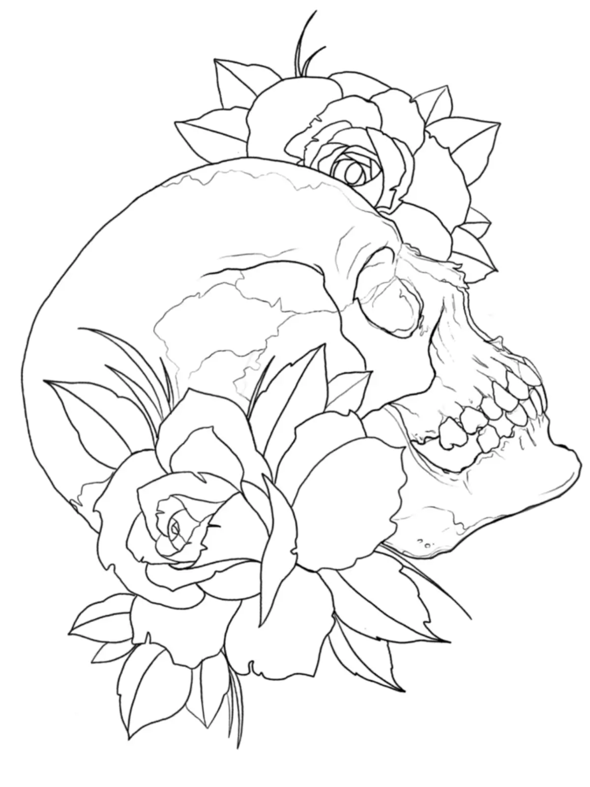 Skull and Rose Tattoo Stencils